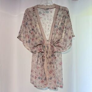 Motherhood Maternity Cream Sheer Floral Kimono with Pink and Blue Accents